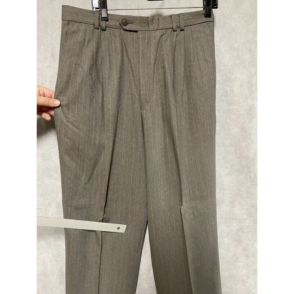 Bachrach Men 3 Piece Suit 42R Light Brown Striped Flannel 33‎ X28.5 Pants Luxury